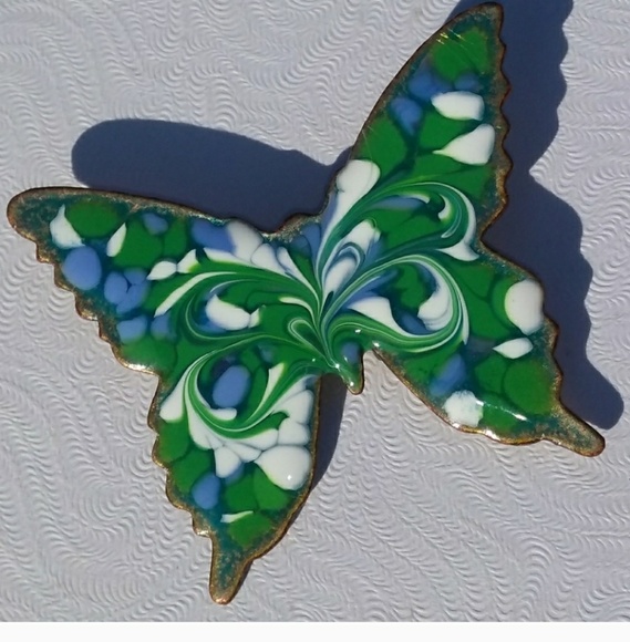 ViNTAGE Swirl Enameled Butterfly Pin Brooch Signed Inga - Picture 2 of 8